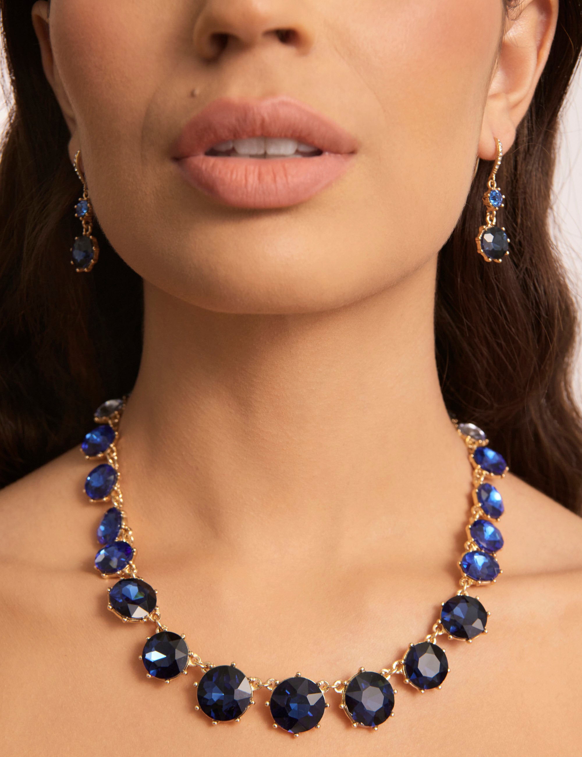 Blue stone necklace deals set